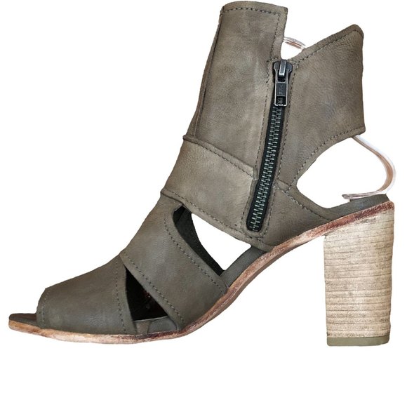 Free People Effie Leather Block Heel EU39 US9 Cutout Side Zip Gray - Picture 9 of 11